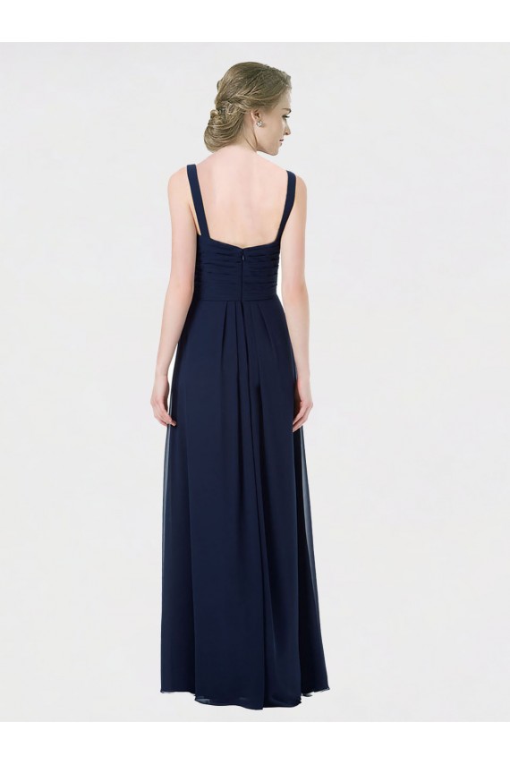 Bleu marine foncé Trapèze Mousseline Longue Robes demoiselle d'honneur en Gros