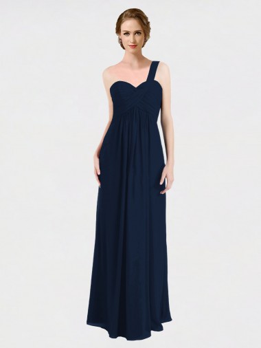 Bleu marine foncé Trapèze Mousseline Longue Robes demoiselle d'honneur en Gros