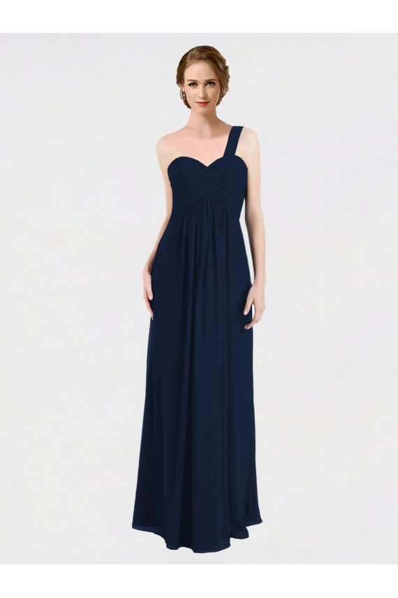Bleu marine foncé Trapèze Mousseline Longue Robes demoiselle d'honneur en Gros