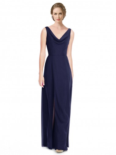 Bleu marine foncé Trapèze Mousseline Longue Robes demoiselle d'honneur en Gros