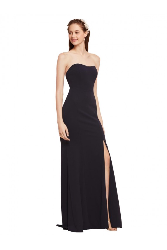 Bleu marine foncé Trapèze Sans bretelle Crêpe Stretch Longue Formelles Robes demoiselle d'honneur / Robes de soirée / Robes de bal en Gros