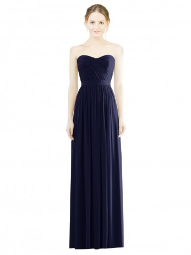 Bleu marine foncé Trapèze Sans bretelle Mousseline Longue Formelles Robes demoiselle d'honneur / Robes de soirée en Gros