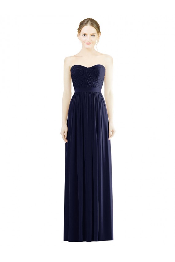 Bleu marine foncé Trapèze Sans bretelle Mousseline Longue Formelles Robes demoiselle d'honneur / Robes de soirée en Gros