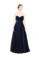 Bleu marine foncé Trapèze Sans bretelle Tulle Longue Robes demoiselle d'honneur en Gros