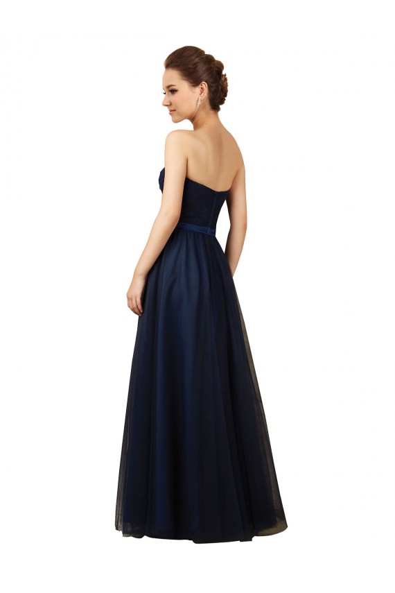Bleu marine foncé Trapèze Sans bretelle Tulle Longue Robes demoiselle d'honneur en Gros