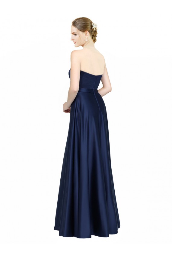 Bleu marine foncé Trapèze Satiné Stretch Longue Formelles Robes demoiselle d'honneur / Robes de soirée en Gros