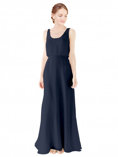 Bleu marine foncé Trapèze Scoop Mousseline Longue Robes demoiselle d'honneur en Gros