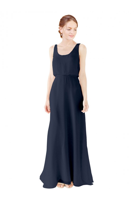 Bleu marine foncé Trapèze Scoop Mousseline Longue Robes demoiselle d'honneur en Gros