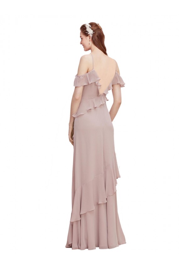 Bleu marine foncé Trapèze Épaule Dénudée Bretelles spaghetti Mousseline Longue Robes demoiselle d'honneur en Gros