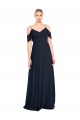Bleu marine foncé Trapèze Épaule Dénudée Bretelles spaghetti Mousseline Longue Robes demoiselle d'honneur en Gros
