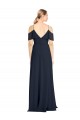 Bleu marine foncé Trapèze Épaule Dénudée Bretelles spaghetti Mousseline Longue Robes demoiselle d'honneur en Gros