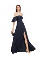 Bleu marine foncé Trapèze Épaule Dénudée Mousseline Longue Robes demoiselle d'honneur / Robes de bal en Gros