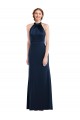 Bleu marine foncé Trompette Col Haut Crêpe Stretch Longue Robes demoiselle d'honneur / Robes de bal en Gros