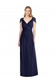 Bleu marine foncé Trompette Col V Mousseline Longue Robes demoiselle d'honneur en Gros