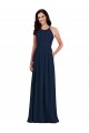Bleu marine foncé Trompette Licou Crêpe Stretch Longue Robes demoiselle d'honneur en Gros