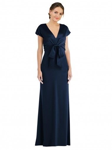 Bleu marine foncé Trompette Épaule Dénudée Crêpe Stretch Longue Formelles Robes demoiselle d'honneur / Robes de soirée / Robes de bal en Gros