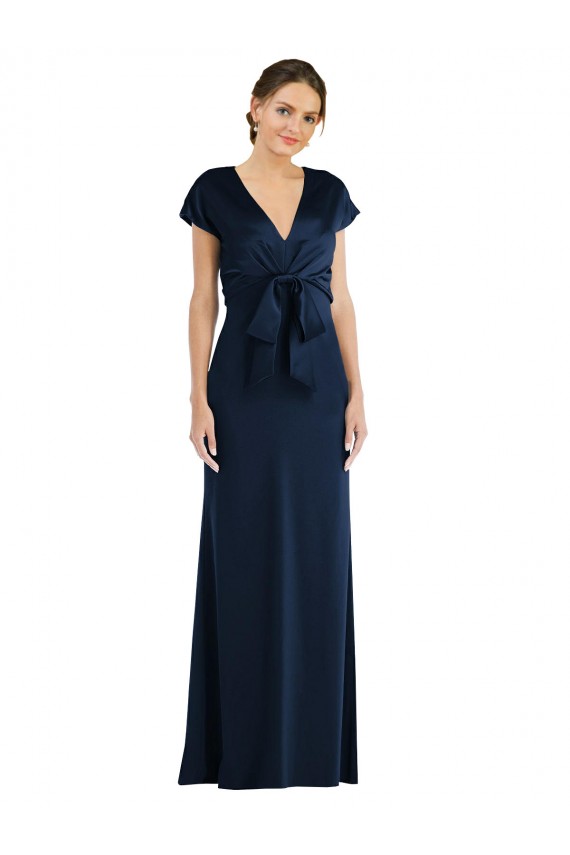 Bleu marine foncé Trompette Épaule Dénudée Crêpe Stretch Longue Formelles Robes demoiselle d'honneur / Robes de soirée / Robes de bal en Gros