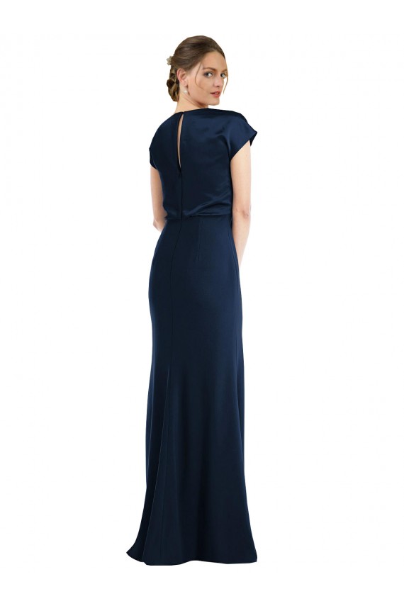 Bleu marine foncé Trompette Épaule Dénudée Crêpe Stretch Longue Formelles Robes demoiselle d'honneur / Robes de soirée / Robes de bal en Gros