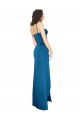 Bleu paon Fourreau Bretelles spaghetti Satiné Soyeux Longue Formelles Robes demoiselle d'honneur / Robes de soirée / Robes de bal en Gros
