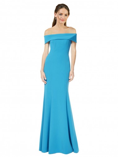 Bleu paon Fourreau Épaule Dénudée Crêpe Stretch Longue Formelles Robes demoiselle d'honneur / Robes de soirée / Robes de bal en Gros
