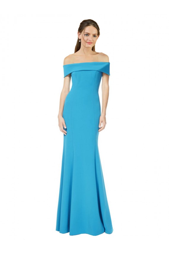 Bleu paon Fourreau Épaule Dénudée Crêpe Stretch Longue Formelles Robes demoiselle d'honneur / Robes de soirée / Robes de bal en Gros