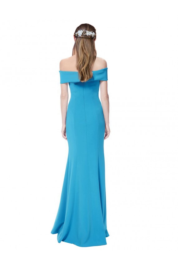 Bleu paon Fourreau Épaule Dénudée Crêpe Stretch Longue Formelles Robes demoiselle d'honneur / Robes de soirée / Robes de bal en Gros