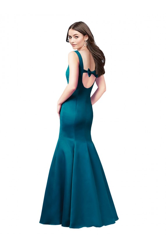 Bleu paon Sirène Bateau Satiné Longue Robes demoiselle d'honneur / Robes de bal en Gros