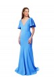 Bleu paon Sirène Col V Balayage train Crêpe Stretch Longue Robes demoiselle d'honneur / Robes de bal en Gros
