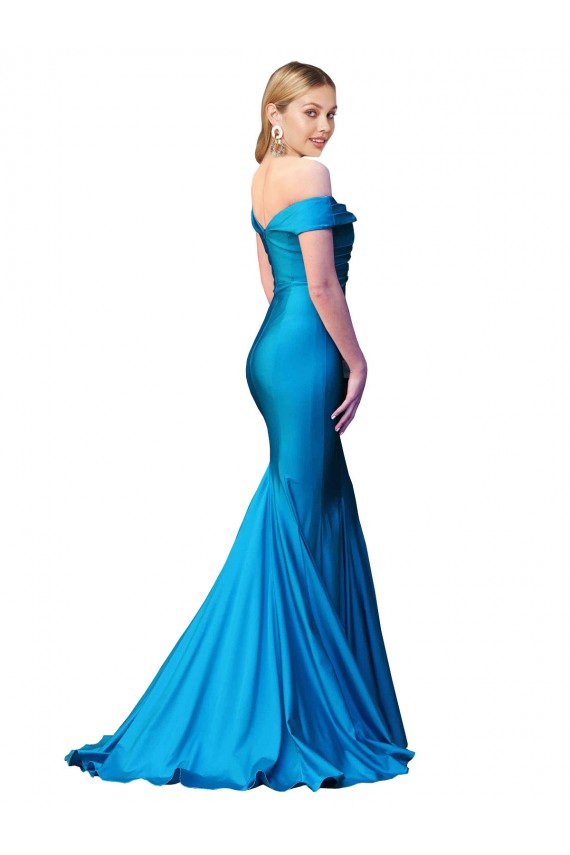 Bleu paon Sirène Épaule Dénudée Satiné Longue Formelles Robes demoiselle d'honneur / Robes de soirée / Robes de bal en Gros