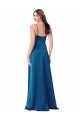 Bleu paon Trapèze Bretelles spaghetti Satiné Soyeux Longue Formelles Robes demoiselle d'honneur / Robes de soirée / Robes de bal en Gros