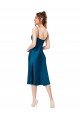 Bleu paon Trapèze Col V midi Satiné Soyeux Courte Robes demoiselle d'honneur / Robes de bal / Robes de cocktail en Gros