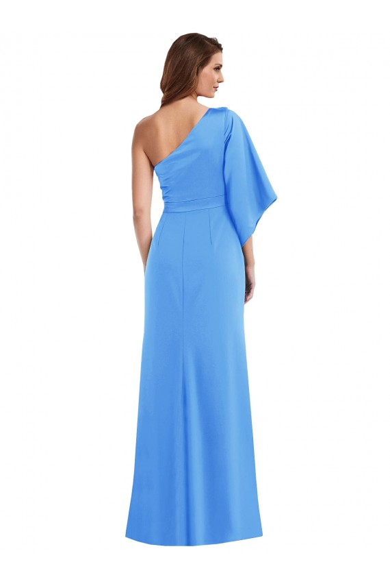 Bleu paon Trompette Crêpe Stretch Longue Robes demoiselle d'honneur / Robes de bal en Gros