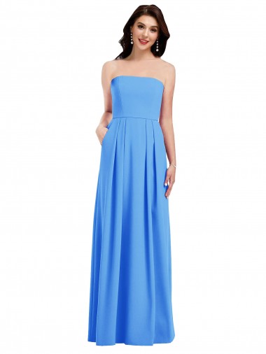 Bleu paon Trompette Sans bretelle Crêpe Stretch Longue Robes demoiselle d'honneur / Robes de bal en Gros