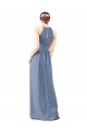 Bleu poussiéreux Fourreau Licou Col Haut Mousseline Longue Robes demoiselle d'honneur en Gros