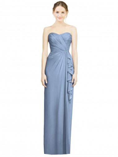 Bleu poussiéreux Fourreau Sans bretelle Mousseline Longue Robes demoiselle d'honneur en Gros