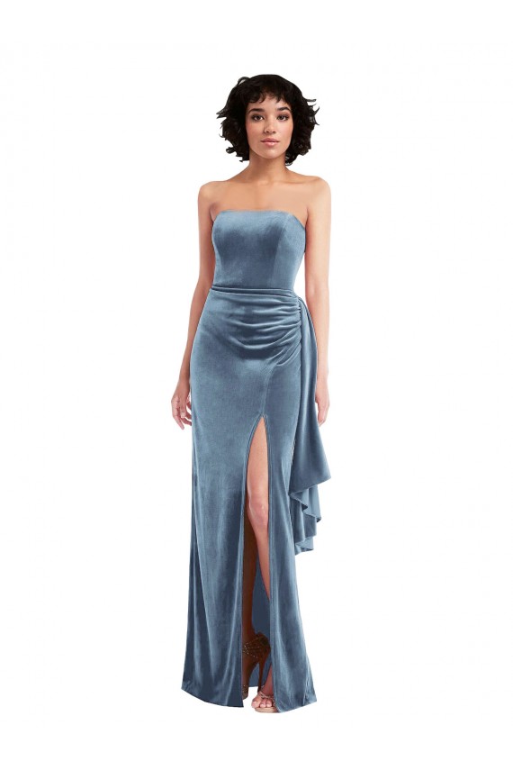 Bleu poussiéreux Fourreau Sans bretelle Velours Stretch Longue Formelles Robes demoiselle d'honneur / Robes de soirée / Robes de bal en Gros
