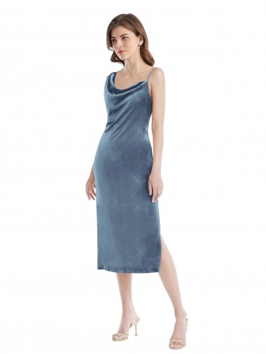 Bleu poussiéreux Fourreau Velours Stretch Longue Robes demoiselle d'honneur / Robes de bal en Gros