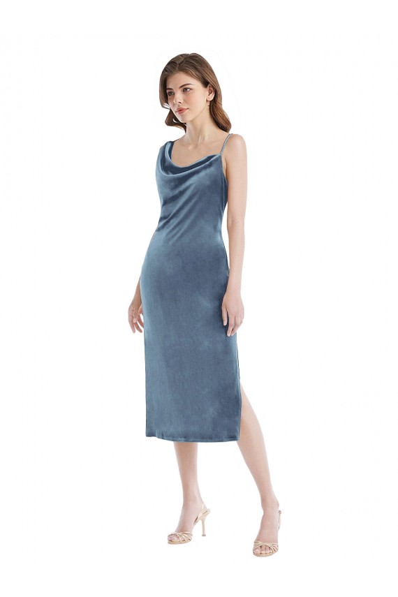 Bleu poussiéreux Fourreau Velours Stretch Longue Robes demoiselle d'honneur / Robes de bal en Gros