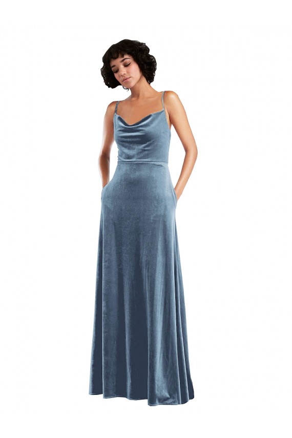 Bleu poussiéreux Fourreau Velours Stretch Longue Robes demoiselle d'honneur / Robes de bal en Gros