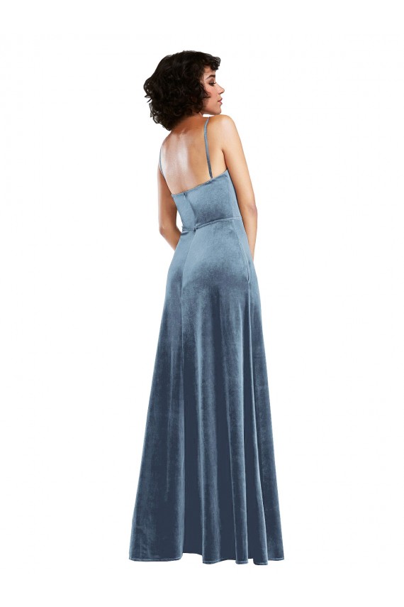 Bleu poussiéreux Fourreau Velours Stretch Longue Robes demoiselle d'honneur / Robes de bal en Gros