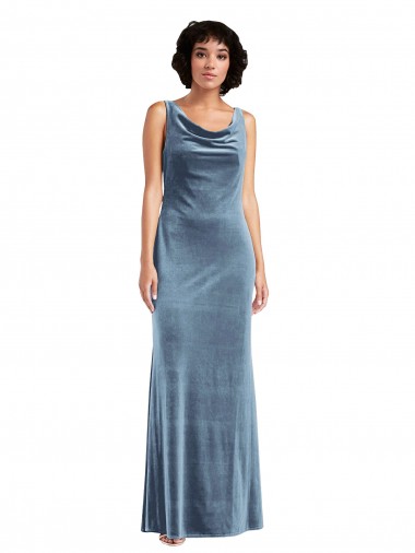Bleu poussiéreux Fourreau Velours Stretch Longue Robes demoiselle d'honneur / Robes de bal en Gros