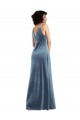 Bleu poussiéreux Fourreau Velours Stretch Longue Robes demoiselle d'honneur / Robes de bal en Gros