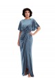 Bleu poussiéreux Fourreau Velours Stretch Longue Robes demoiselle d'honneur / Robes de bal en Gros