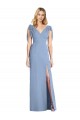 Bleu poussiéreux Sirène Col V Mousseline Longue Robes demoiselle d'honneur en Gros