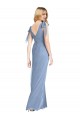 Bleu poussiéreux Sirène Col V Mousseline Longue Robes demoiselle d'honneur en Gros