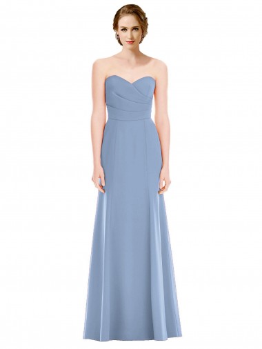 Bleu poussiéreux Sirène Sans bretelle Mousseline Longue Robes demoiselle d'honneur en Gros