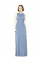 Bleu poussiéreux Trapèze Bateau Mousseline Longue Robes demoiselle d'honneur en Gros