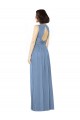 Bleu poussiéreux Trapèze Bateau Mousseline Longue Robes demoiselle d'honneur en Gros