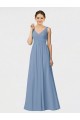 Bleu poussiéreux Trapèze Bretelles spaghetti Mousseline Longue Robes demoiselle d'honneur en Gros