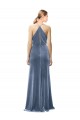 Bleu poussiéreux Trapèze Bretelles spaghetti Velours Stretch Longue Robes demoiselle d'honneur / Robes de bal en Gros